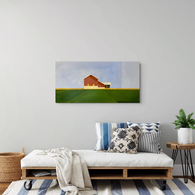 Wide Open Sky by Justin Wheatley | Acrylic on Canvas Red Barn With Green Fields For Sale - Image 9 of 11