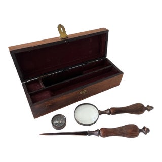 Boxed Letter Set - Magnifying Glass, Letter Opener and Compass For Sale