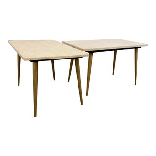 Mid 20th Century Modern Marble Side Tables With Brass Legs - a Pair For Sale