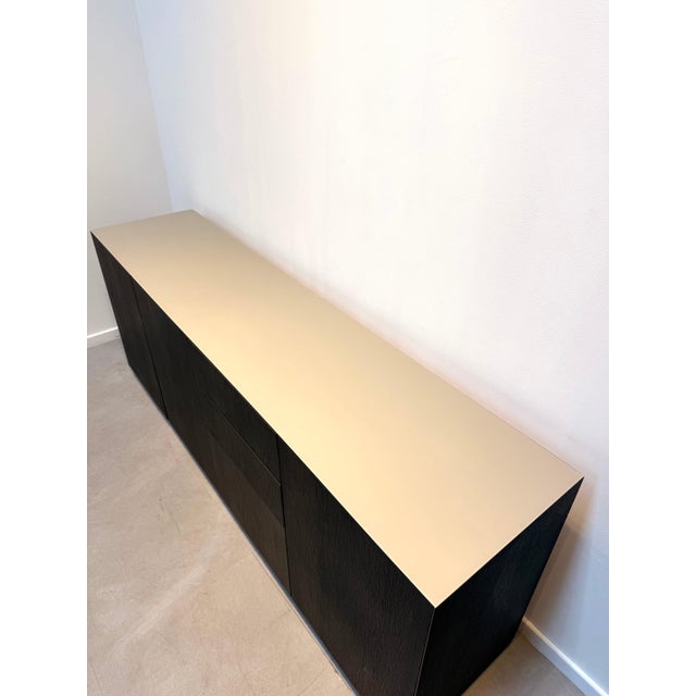 Contemporary Wooden Sideboard with Glass Top For Sale - Image 3 of 6