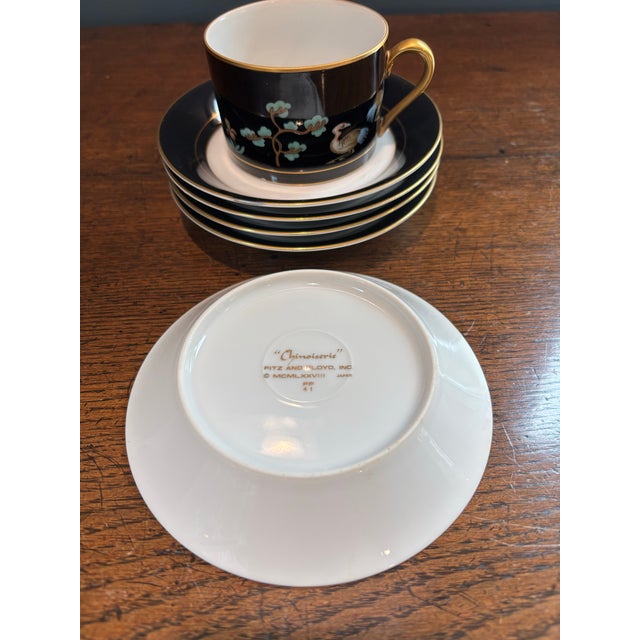 Fitz and Floyd 1970s Fitz and Floyd Chinoiserie Salad Plates, Flat Cups and Saucers - 17 pcs For Sale - Image 4 of 11