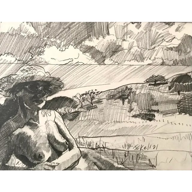 American Nude Woman in a Landscape Original Drawing by Darren Jekel California Artist For Sale - Image 3 of 6