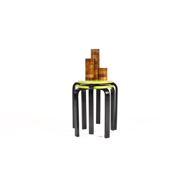 #2130 — Vintage Mid Century / Post Modern Bentwood Stacking Stools — Lime Green + Black lacquer — Set of two Fun pair of...