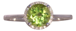 The Stutz: Peridot and Natural Diamond Ring in White Gold