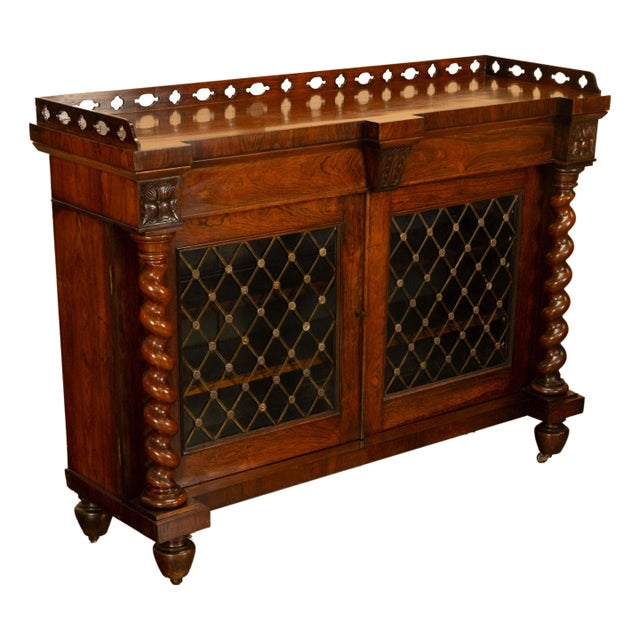 Early 19th Century Antique Scottish Regency Rosewood Credenza Barley Twist & Brass Grilles Bookcase For Sale - Image 5 of 15