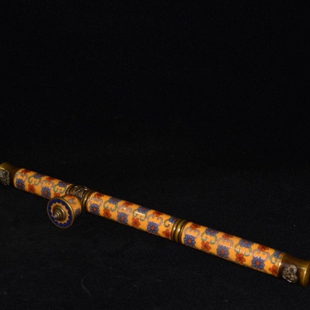 Asian Vintage Cloisonné Enamel and Brass Opium Pipe With Floral Motif For Sale - Image 3 of 9