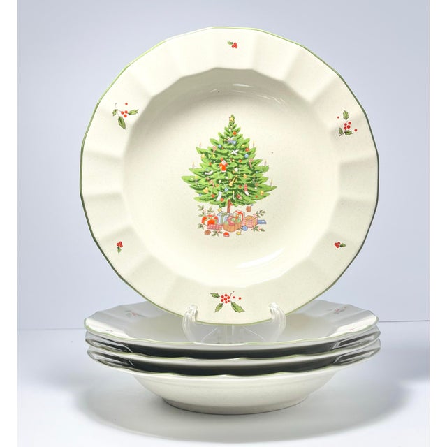 1980s Studio Nova “Holiday Season” Set of 4 Ceramic Rim Soup Bowls For Sale - Image 4 of 5