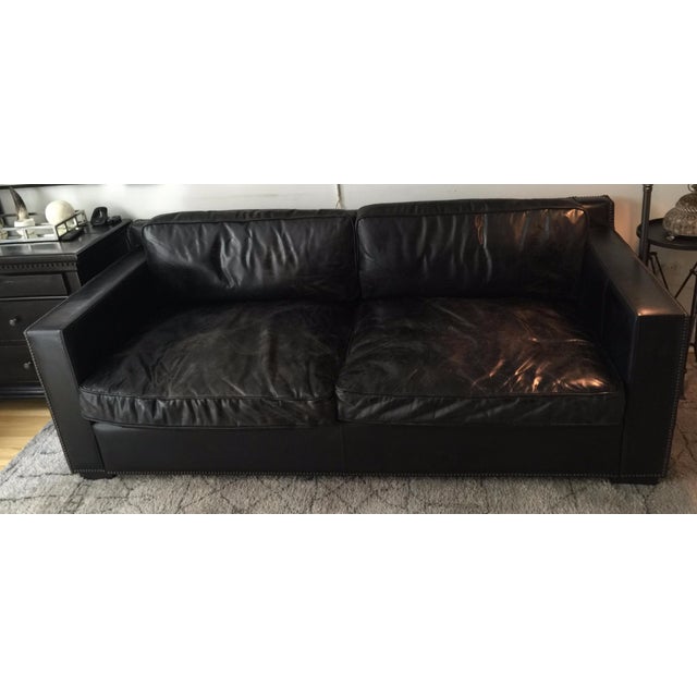 Restoration Hardware Ebony Leather Rh Collins Sofa Chairish