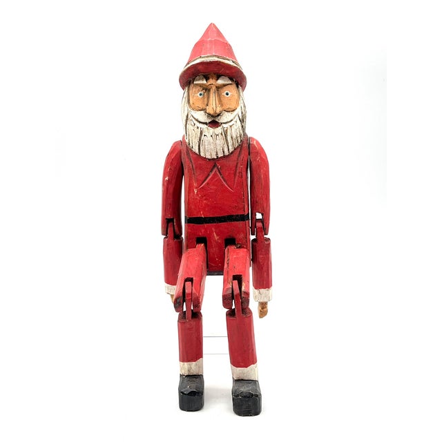 Rustic Antique Hand-Carved Santa Claus Edge Stool Figure in Wood & Lacquer, Germany, 1920s For Sale - Image 3 of 13