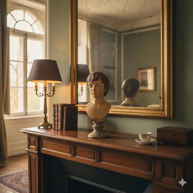 A stunning Neo-Classical Revival hand-painted terracotta bust from Sicily. This unique piece, depicting a young boy with...