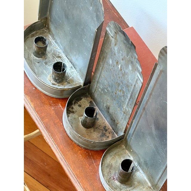 Metal Antique Primitive Tin Wall Sconces – Set of Three For Sale - Image 7 of 8