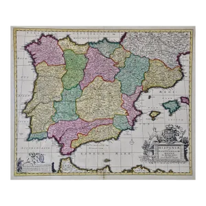 Spain and Portugal: An 18th Century Hand Colored Map by Visscher