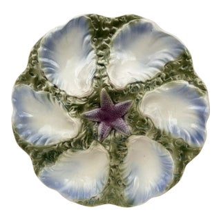 Majolica Oyster Blue Starfish Plate Digoin, Circa 1900 For Sale