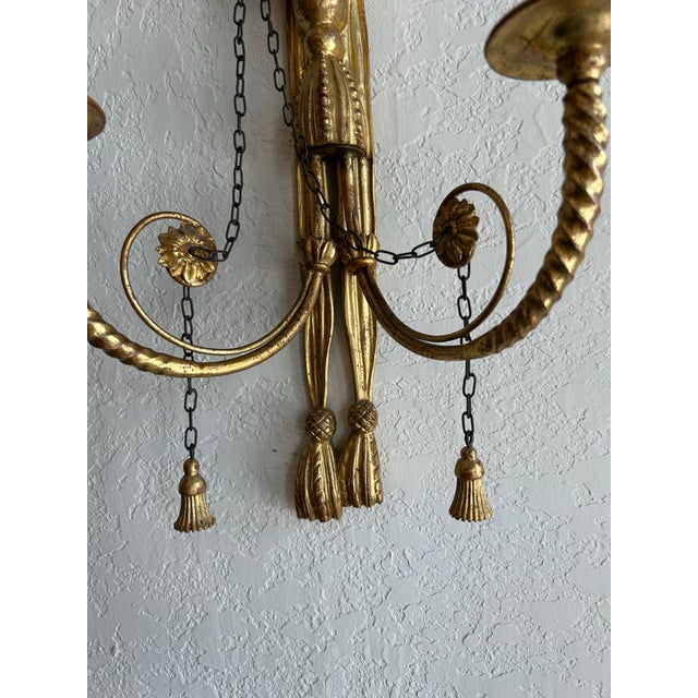 Pair of Antique Italian Carved Wood Candle Power Neoclassical Wall Sconces. For Sale In West Palm - Image 6 of 7
