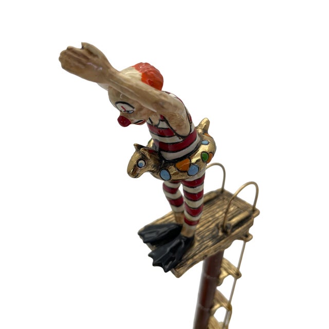 Metal Signed Ronald A. Lee 24k Gold-Plated Clown High Diver Sculpture on Onyx Base, 1983 For Sale - Image 7 of 12