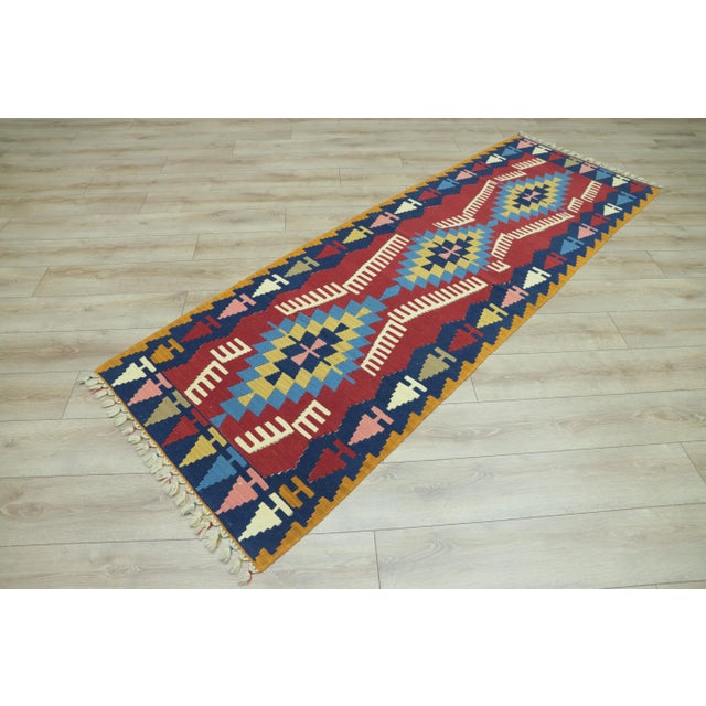 Tribal 1970s Tribal Blue Ikat Kilim Runner Rug For Sale - Image 3 of 10