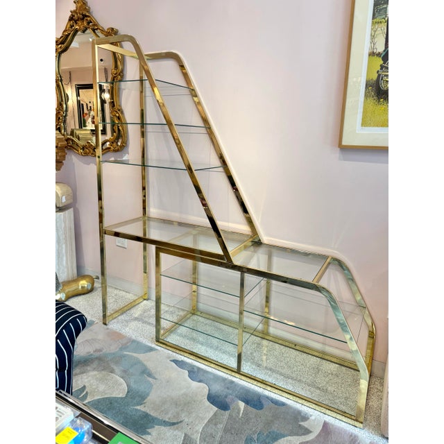 Mid-Century Modern Vintage Asymmetrical Brass and Glass Etagere by Dia For Sale - Image 3 of 12