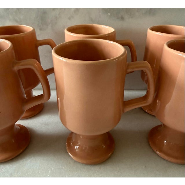 Fitz and Floyd Set of 6 Vintage Peach Pedestal Coffee Mugs For Sale - Image 4 of 8