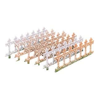 Set of 6 Cast Iron Interlocking Garden Edging Fences, White Paint Patina, 20th Century For Sale