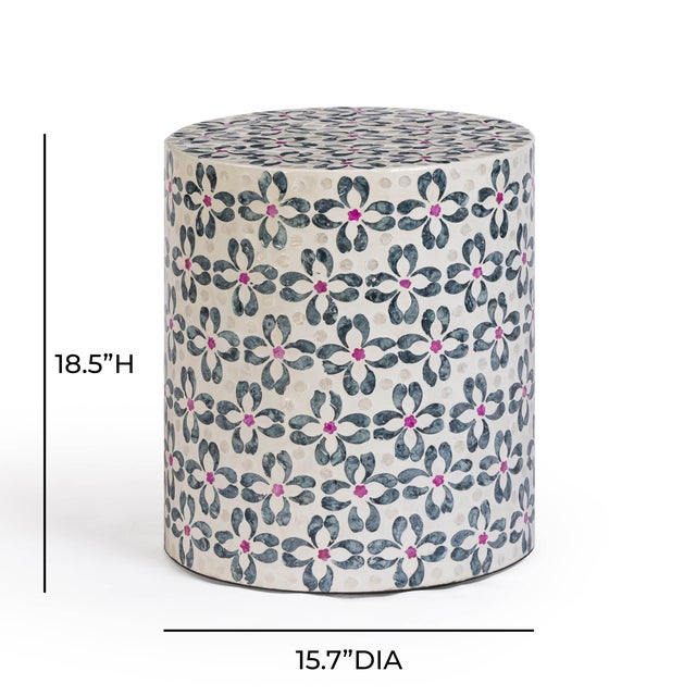 2020s Lorna Stool in Aqua Floral Capiz Shell Motif For Sale - Image 5 of 6