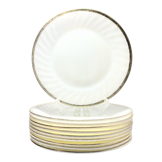 1950s Anchor Hocking, Fire King “Golden Anniversary” Glass Dinner Plates - Set of 10 For Sale