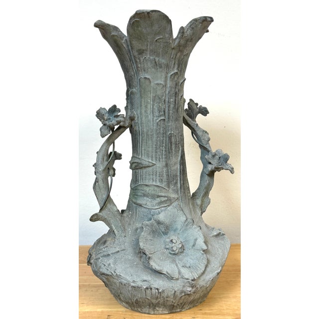 Metal Art Nouveau Floral Relief Vase in Cast Zinc, Attributed to Kayserzinn, C. 1900s For Sale - Image 7 of 12