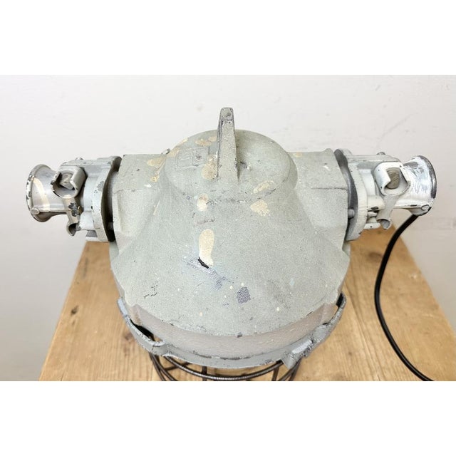 Industrial Bunker Ceiling Light with Iron Cage from Elektrosvit, 1970s For Sale - Image 12 of 18