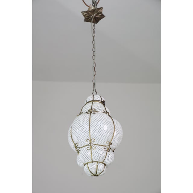 Amazing Large Venetian Lantern in Murano Reticello Glass, 1940s For Sale - Image 11 of 13