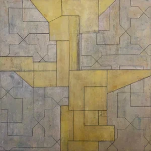 Contemporary Geometric Abstract Square Mixed-Media Painting by Stephen Cimini