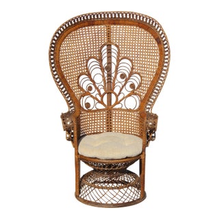Vintage Thai Bohemian Wicker Peacock Chair With Cushion For Sale