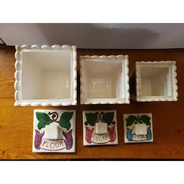 1969 Handmade Ceramic Canisters With Floral Motif, Flour, Sugar & Tea- Set of 3 For Sale In New Orleans - Image 6 of 7
