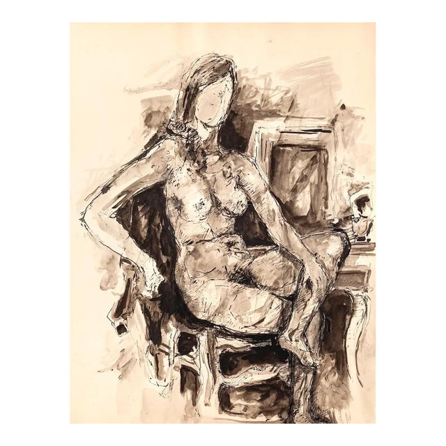 Portrait - Original China and Watercolor on Paper - 20th Century 20th Century For Sale