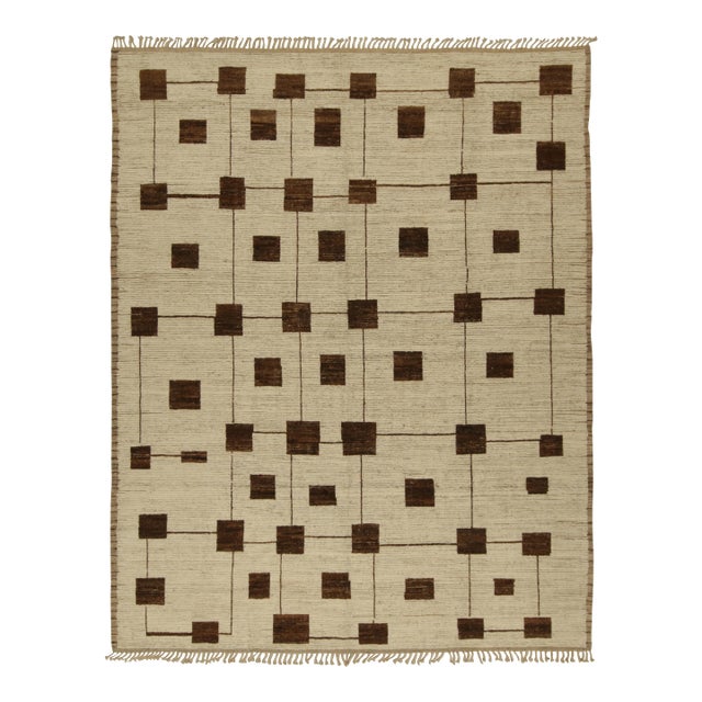 Rug & Kilim’s Modern Rug with Beige-brown Geometric Patterns - 14x20 For Sale