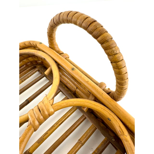Brown 1960s Mid-Century Modern Rattan Drink Caddy With Wine Bottle Rack For Sale - Image 8 of 12