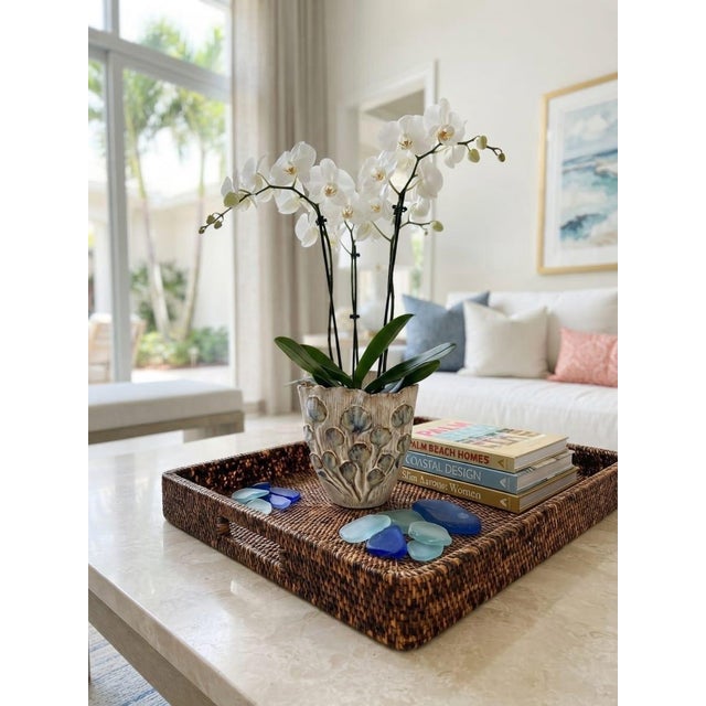 Italian Hand-Crafted Ceramic Floral Relief Planter For Sale - Image 11 of 12