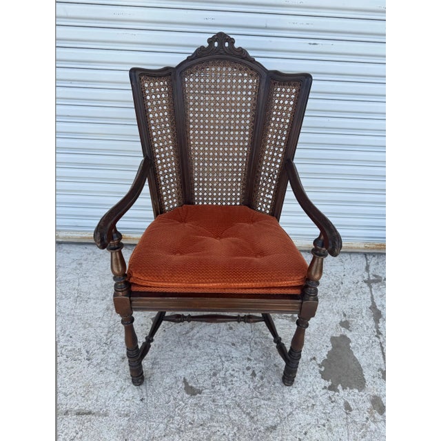 Mid 20th Century Antique Carved Wood Armchair With Cane Back For Sale - Image 5 of 6