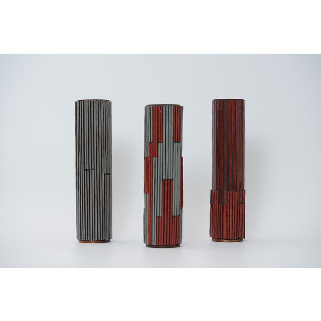 Mid-Century Modern Mid-Century Modern Red and Grey Mosaic Pottery Vase from Ritter, 1960s, Set of 3 For Sale - Image 3 of 12