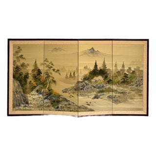 Vintage Japanese Four-Panel Signed Byōbu Screen With Hand-Painted Autumn Landscape For Sale
