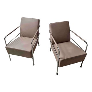 Set of Nude Leather & Steel Cinema Easy Chairs by Gunilla Allard for Lammhults, 1990s For Sale