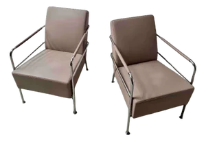 Set of Nude Leather & Steel Cinema Easy Chairs by Gunilla Allard for Lammhults, 1990s