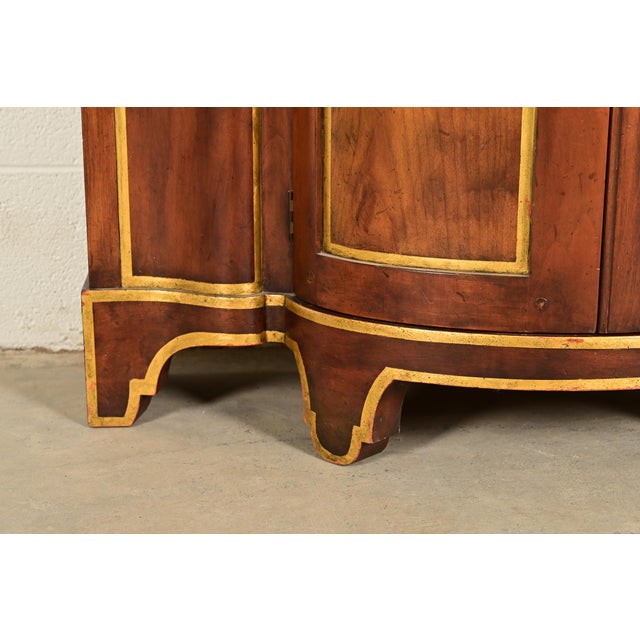 Baker Furniture Italian Provincial Carved Cherry Wood, Parcel Gilt, and Marble Top Demilune Sideboard or Bar Cabinet For Sale - Image 10 of 16