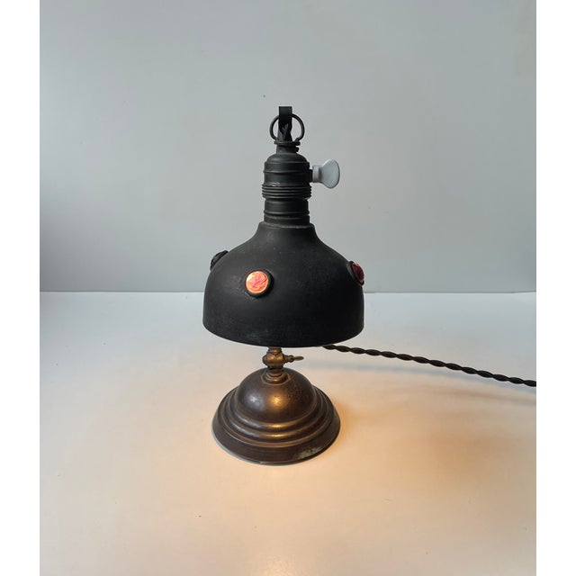 Metal Art Nouveau Austrian Table Lamp in Brass & Purple Glass, 1890s For Sale - Image 7 of 14