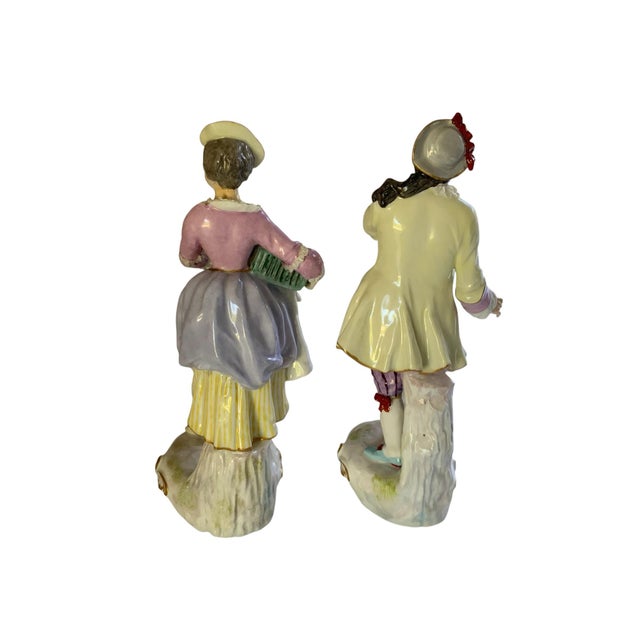 Mid 19th Century Fine Pair of Antique Meissen First-Quality Porcelain Rococo Figurines Made in Germany C. 1860-1890 For Sale - Image 5 of 8