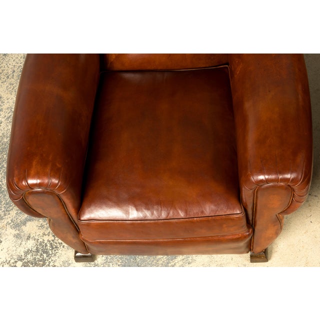 1940s French Art Deco Cognac Leather Club Chairs, Pair For Sale - Image 4 of 18