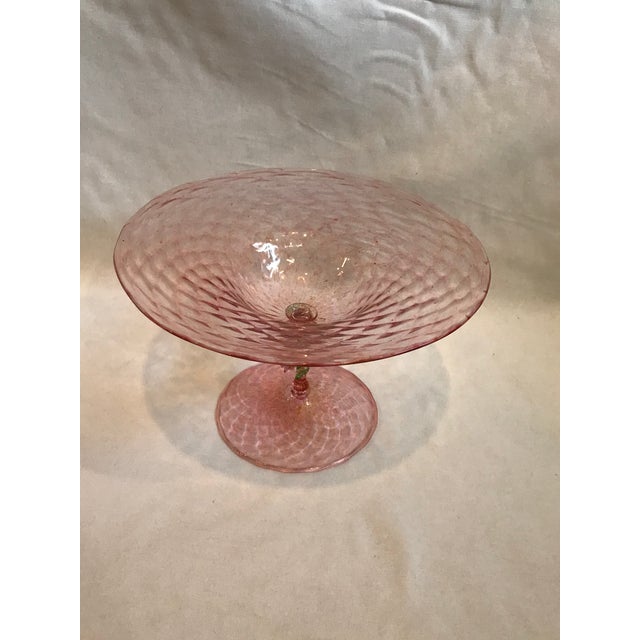 Gorgeous 19th century hand blown Venetian Tazza. In a beautiful soft pink featuring delicate flowers.