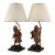 Pair of Antique C 1910's Chinese Handcarved Boxwood Statues Made Into Lamps With Shades For Sale