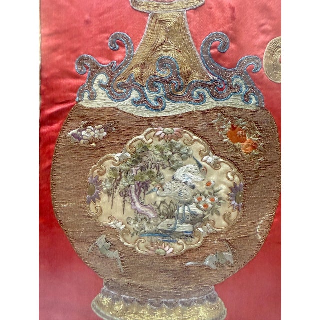 Metal Huge Antique 1800's Chinese Altar Table Banner Embroidery Tapestry Needlepoint For Sale - Image 7 of 18