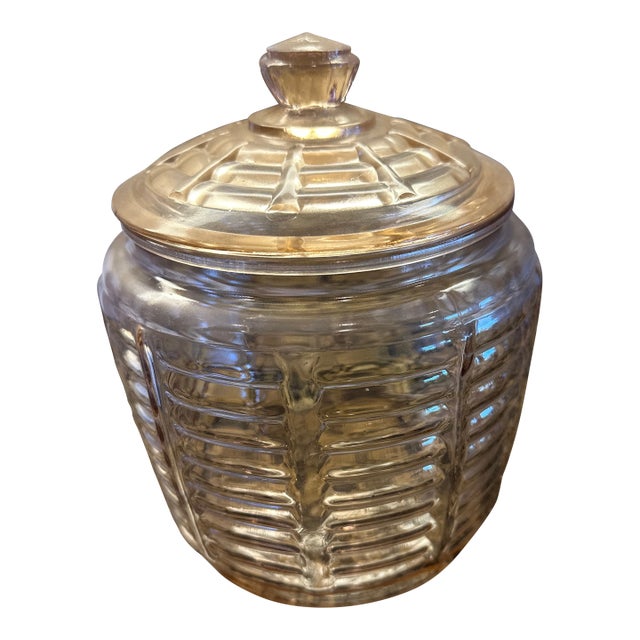 Vintage Pink Depression Glass Cookie Jar For Sale