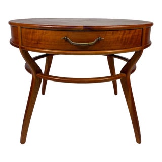 Mid 20th Century Henredon Heritage Round Leather-Top Accent Table For Sale