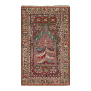 Hand-Knotted Antique Anatolian Rug in Pink and Green All Over Geometric Pattern For Sale